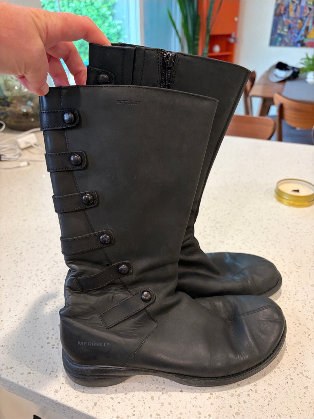 Merrell Black Leather Mid-Calf Button-Detail Boots